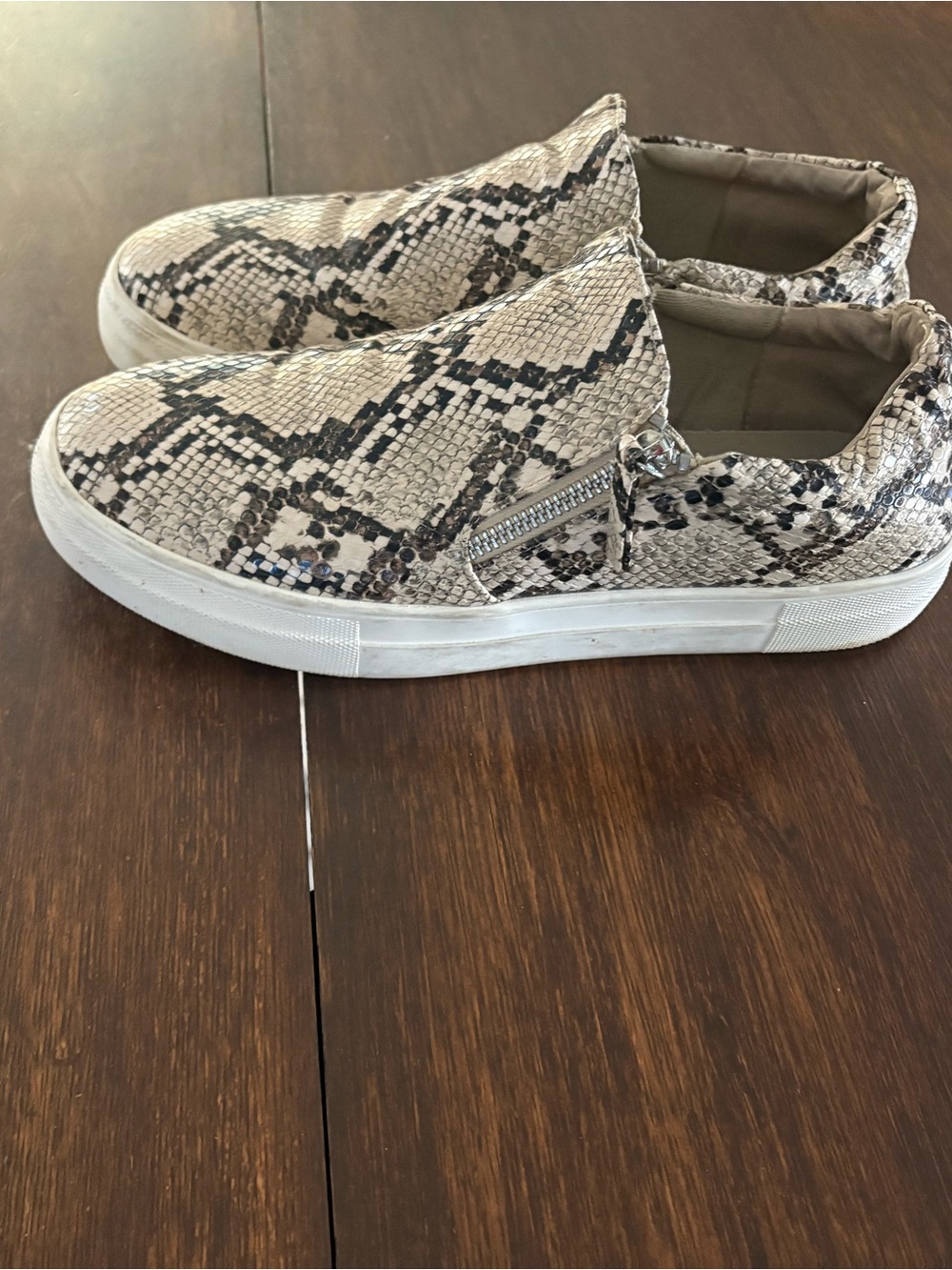 Women's Slip-On Snake-Print Sneakers in Beige